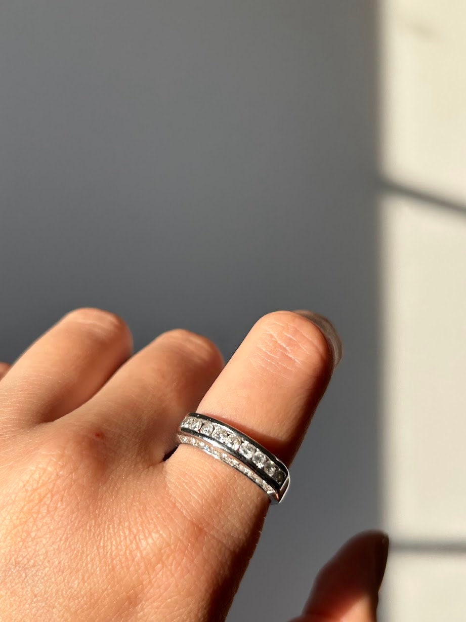 Vintage 14k White Gold Diamond Wedding Band Ring - 0.6 ct, Size 6.25