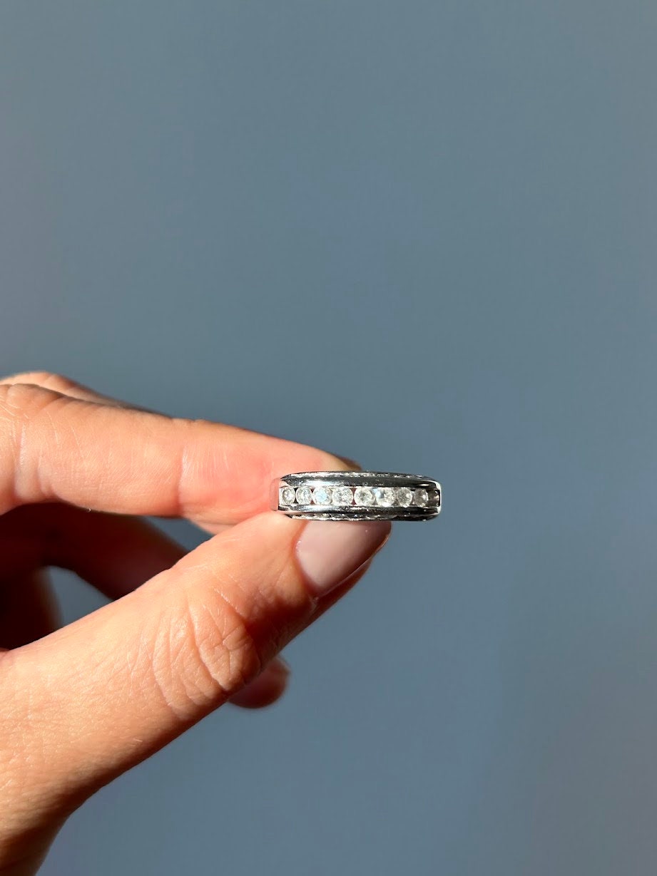Vintage 14k White Gold Diamond Wedding Band Ring - 0.6 ct, Size 6.25