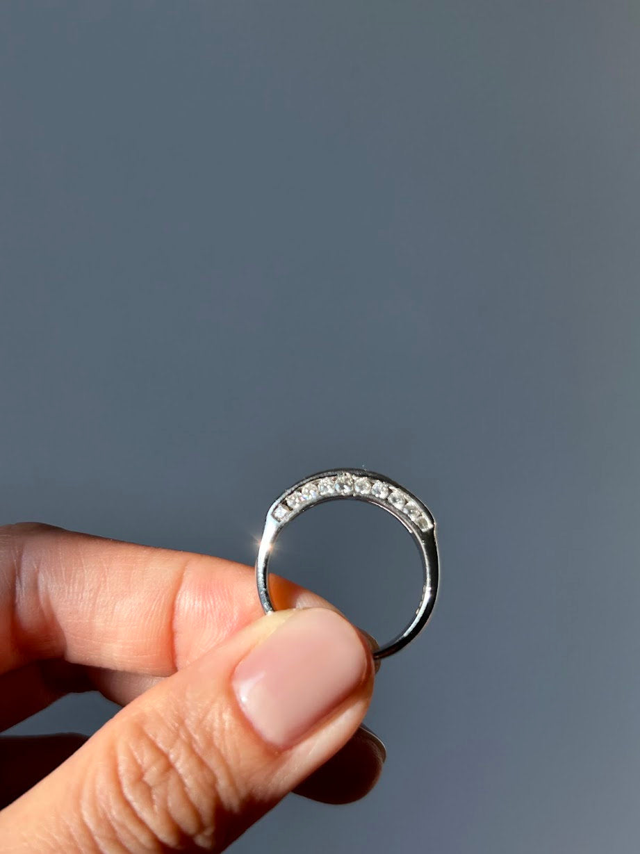 Vintage 14k White Gold Diamond Wedding Band Ring - 0.6 ct, Size 6.25