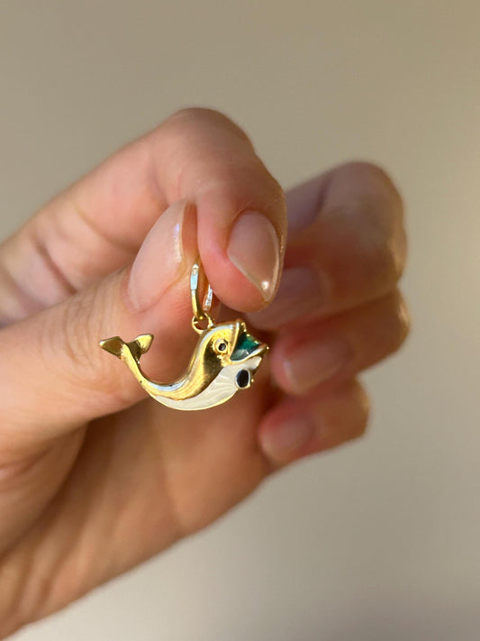 Vintage 18k Yellow Gold Enamel Whale Charm - UnoAErre Italian Design