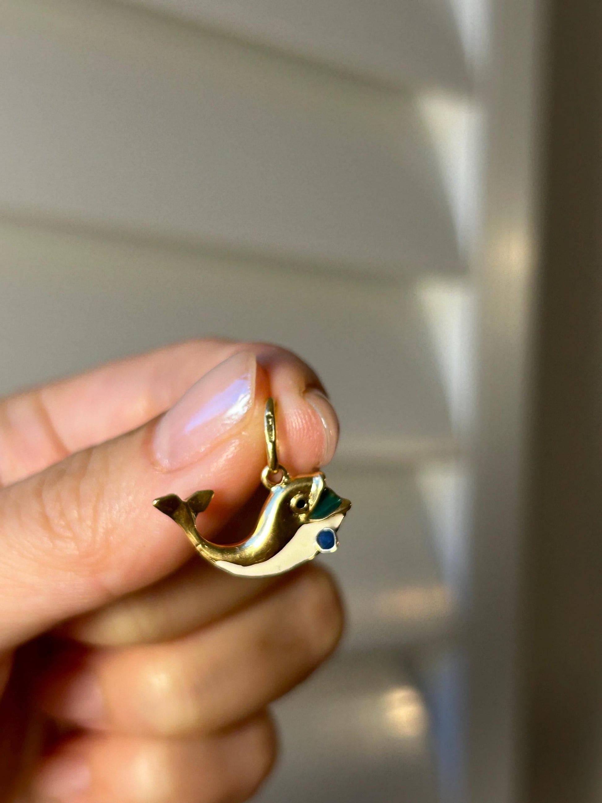 Vintage 18k Yellow Gold Enamel Whale Charm - UnoAErre Italian Design