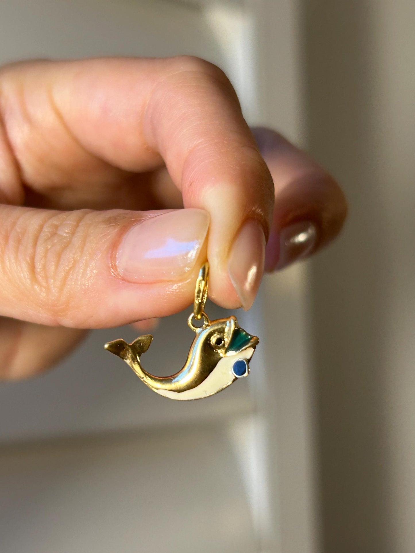 Vintage 18k Yellow Gold Enamel Whale Charm - UnoAErre Italian Design