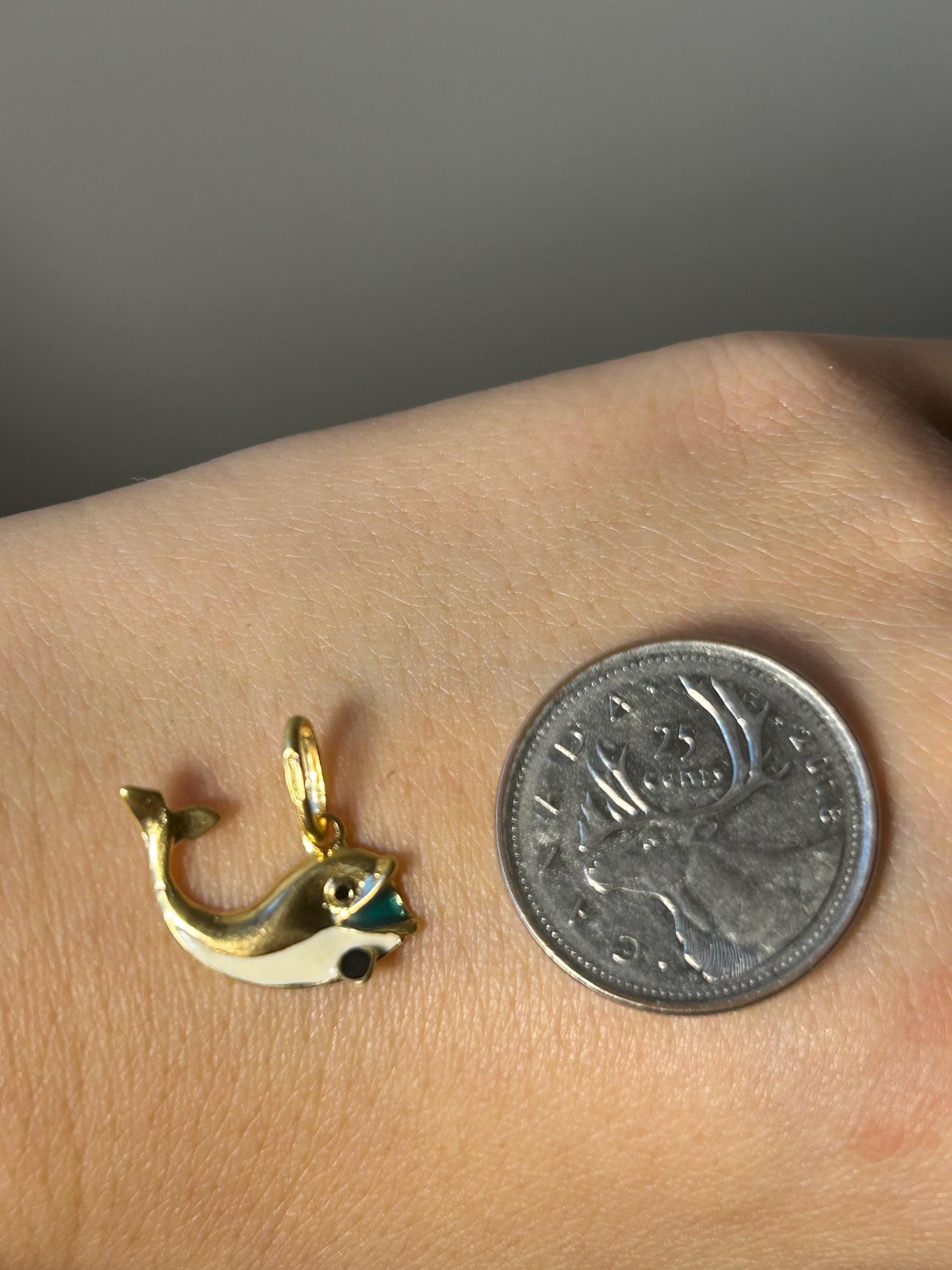 Vintage 18k Yellow Gold Enamel Whale Charm - UnoAErre Italian Design