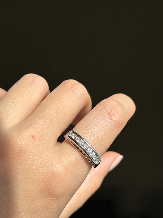 Vintage 14k White Gold Diamond Wedding Band Ring - 0.6 ct, Size 6.25
