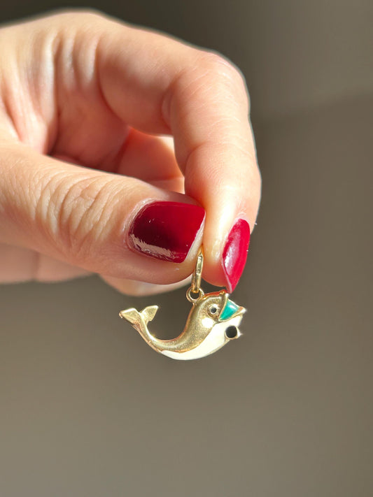 Vintage 18k Yellow Gold Enamel Whale Charm - UnoAErre Italian Design