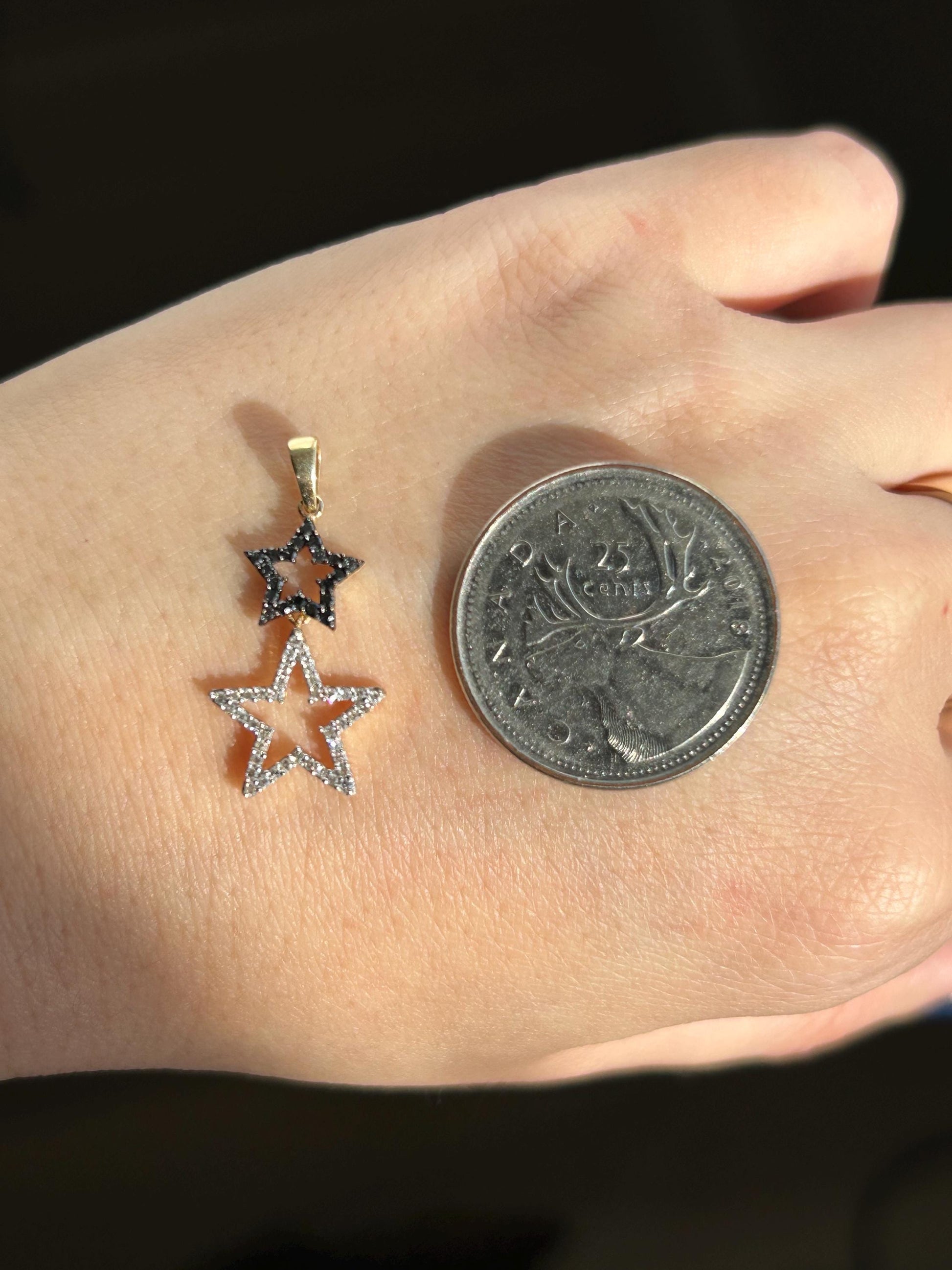 14k Yellow Gold Diamond Star Charm Pendant: Celestial Jewelry