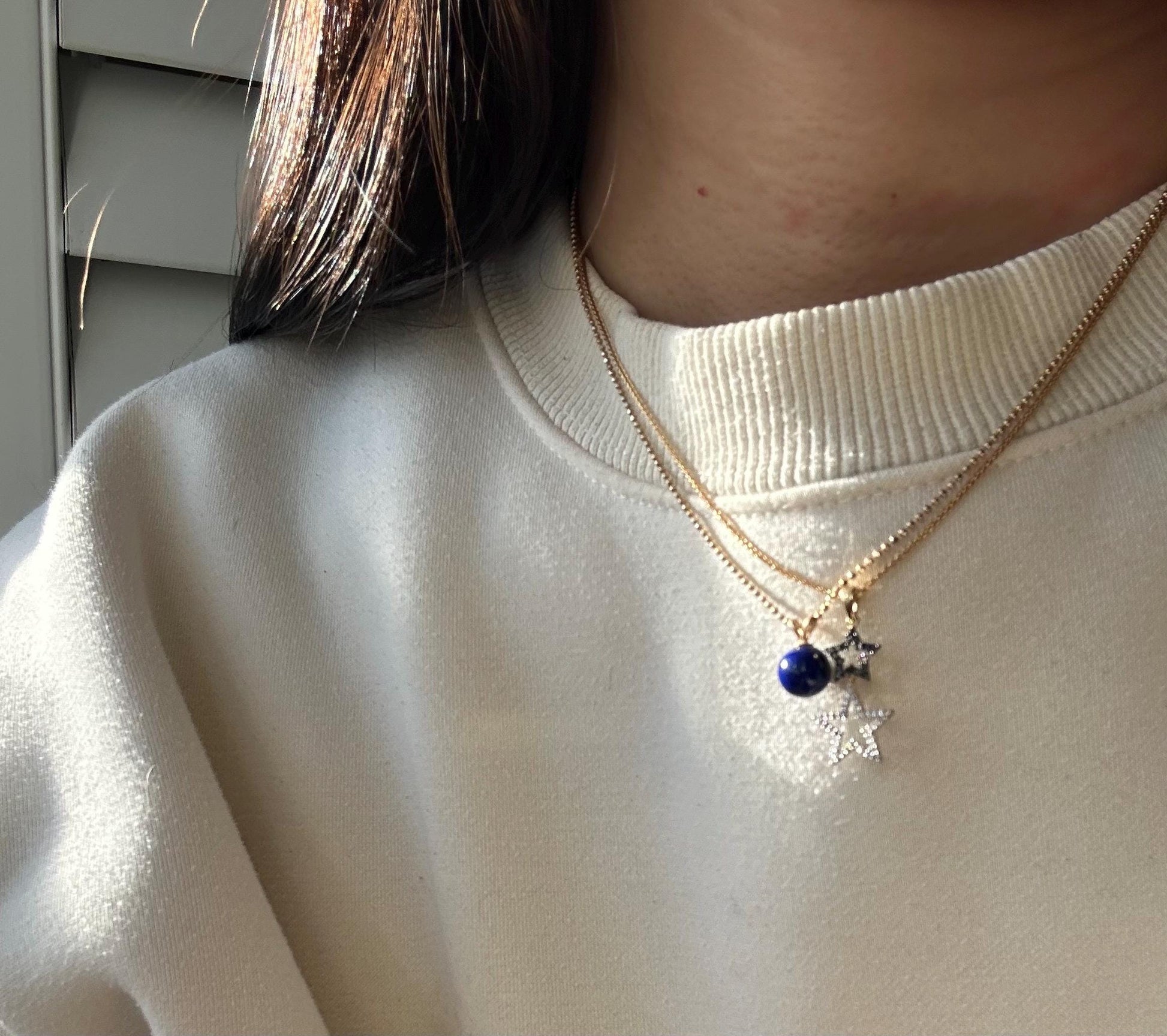 14k Yellow Gold Diamond Star Charm Pendant: Celestial Jewelry