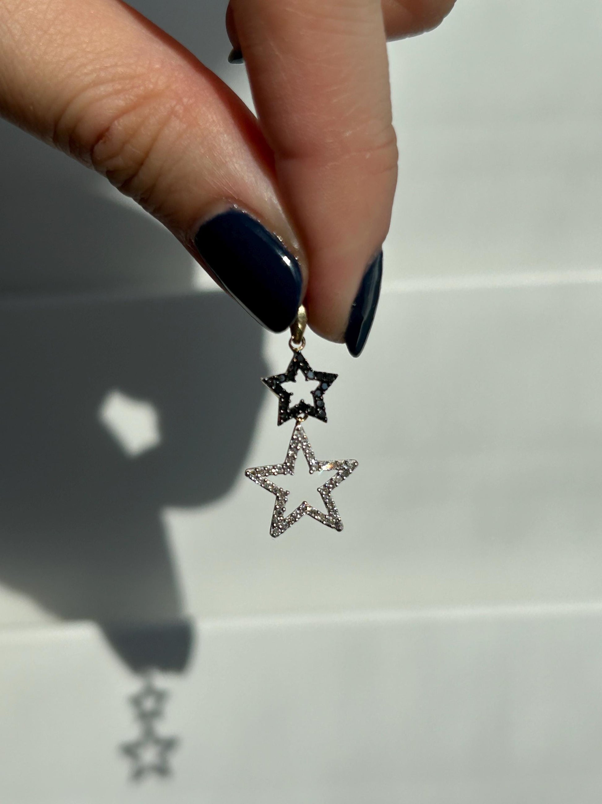 14k Yellow Gold Diamond Star Charm Pendant: Celestial Jewelry