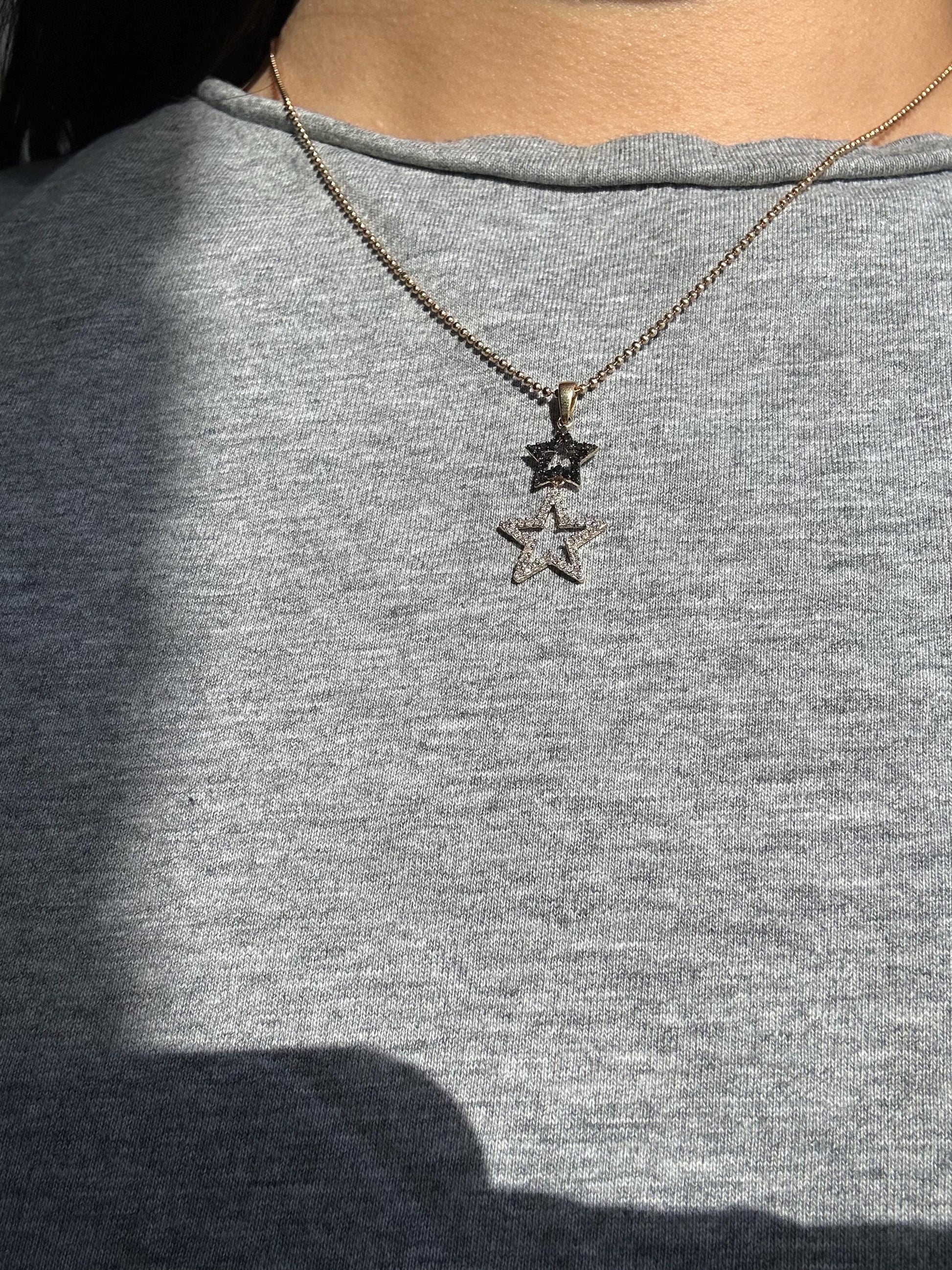 14k Yellow Gold Diamond Star Charm Pendant: Celestial Jewelry