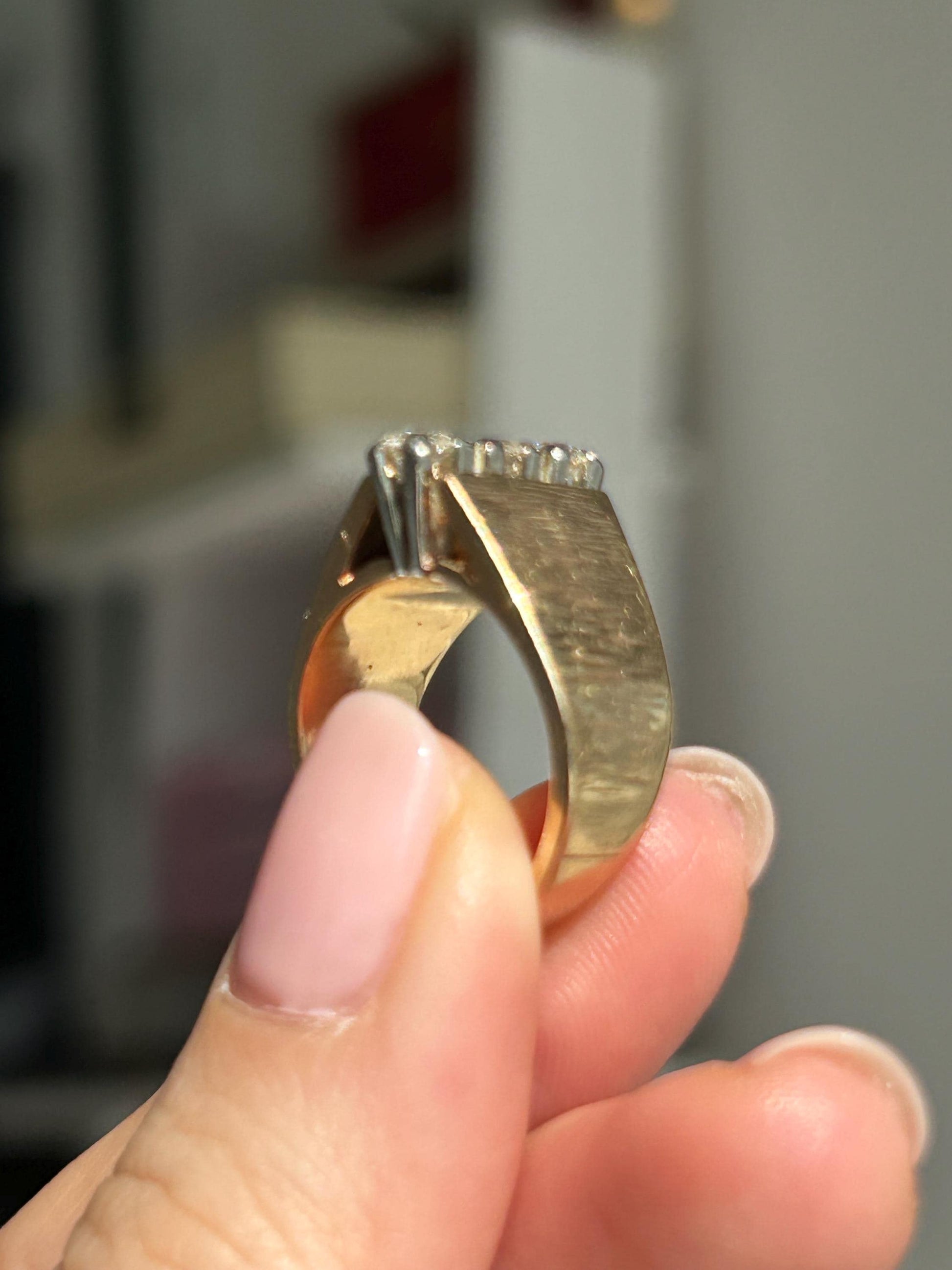 Vintage 14k Yellow Gold Diamond Ring: Vertical Modernist Design, Size 5.5