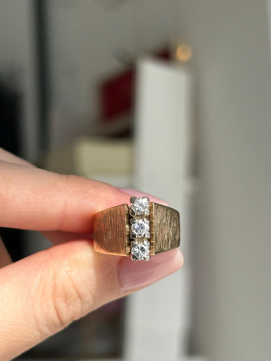 Vintage 14k Yellow Gold Diamond Ring: Vertical Modernist Design, Size 5.5