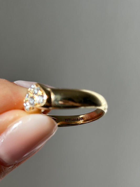Vintage Tiffany & Co 18k Solid Yellow Gold Diamond Ring, Tiffany Friendship Ring, Diamond Heart Ring, Size 4.5-4.75