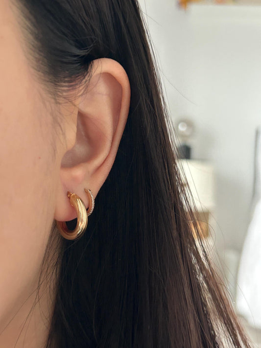 10k Solid Yellow Gold Small Chubby Hoop Earrings, Ribbed Hoops, Rope Hoops, Chunky Gold Hoops, Fluted Hoops Earrings, Chubby Gold Hoops