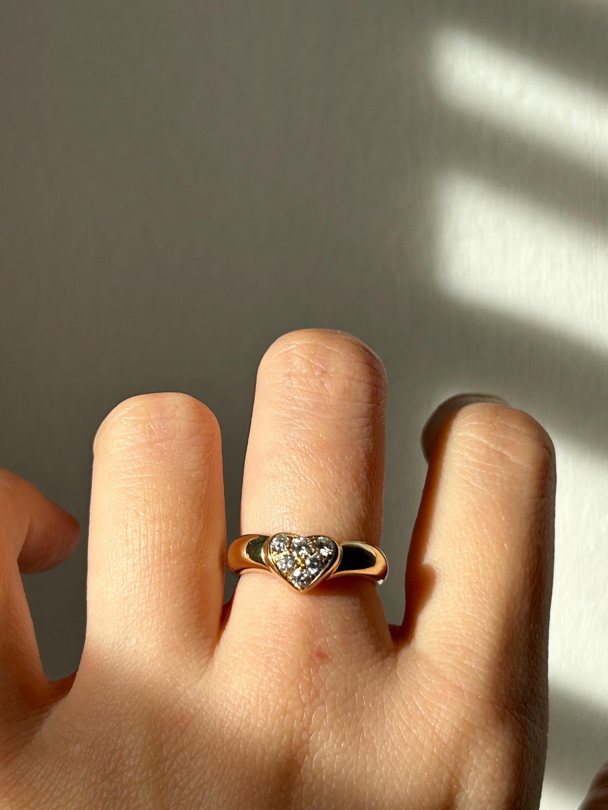 Vintage Tiffany & Co 18k Solid Yellow Gold Diamond Ring, Tiffany Friendship Ring, Diamond Heart Ring, Size 4.5-4.75