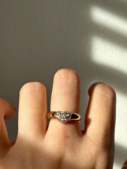 Vintage Tiffany & Co 18k Solid Yellow Gold Diamond Ring, Tiffany Friendship Ring, Diamond Heart Ring, Size 4.5-4.75