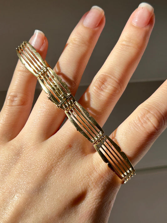 Vintage Art Deco Revival French 18k Yellow Gold Gate Bracelet: Parisian Jewelry