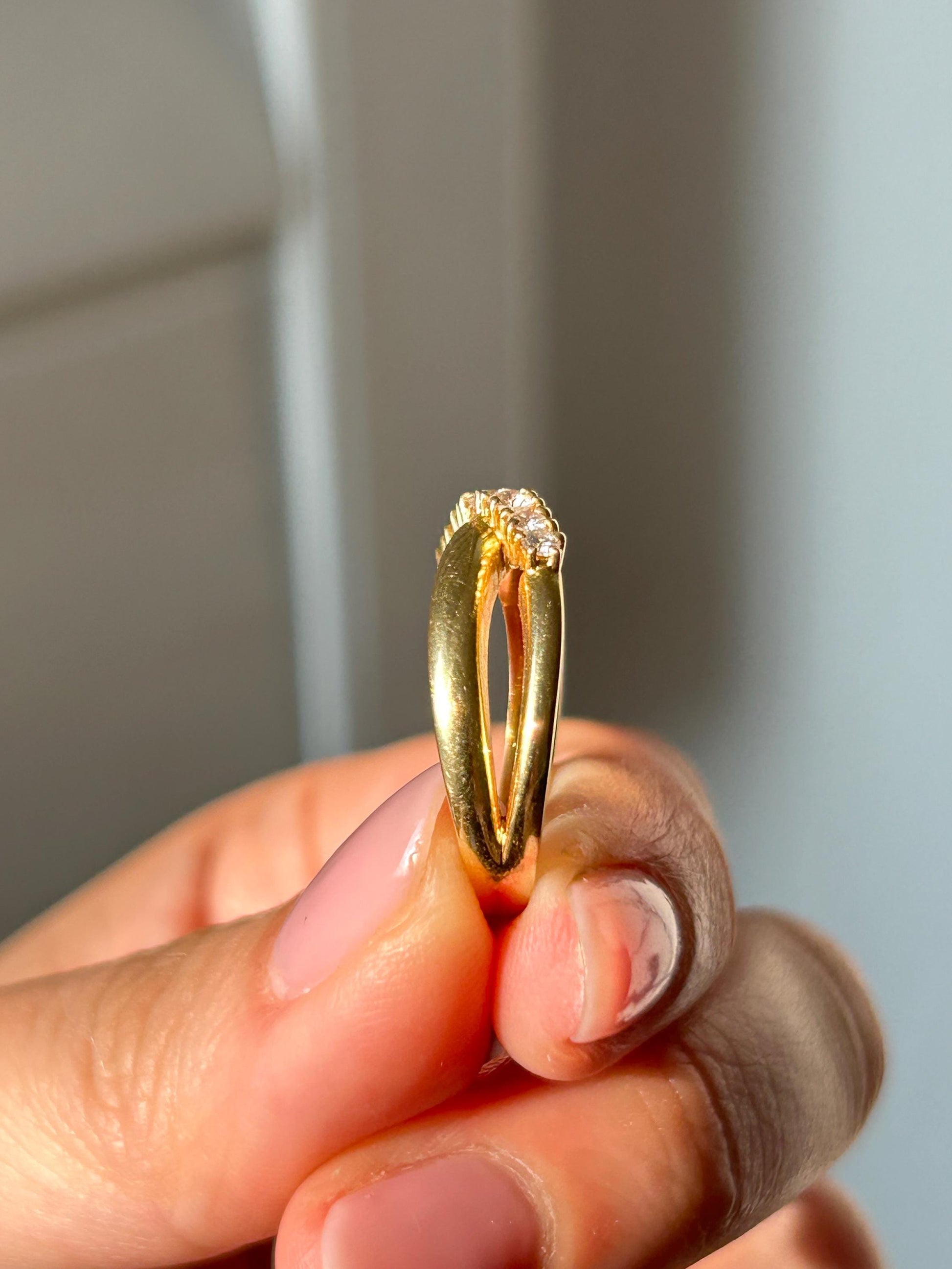 Vintage 18k Yellow Gold Criss Cross Diamond Ring: By Japanese designer Mikimoto, Size 5.75