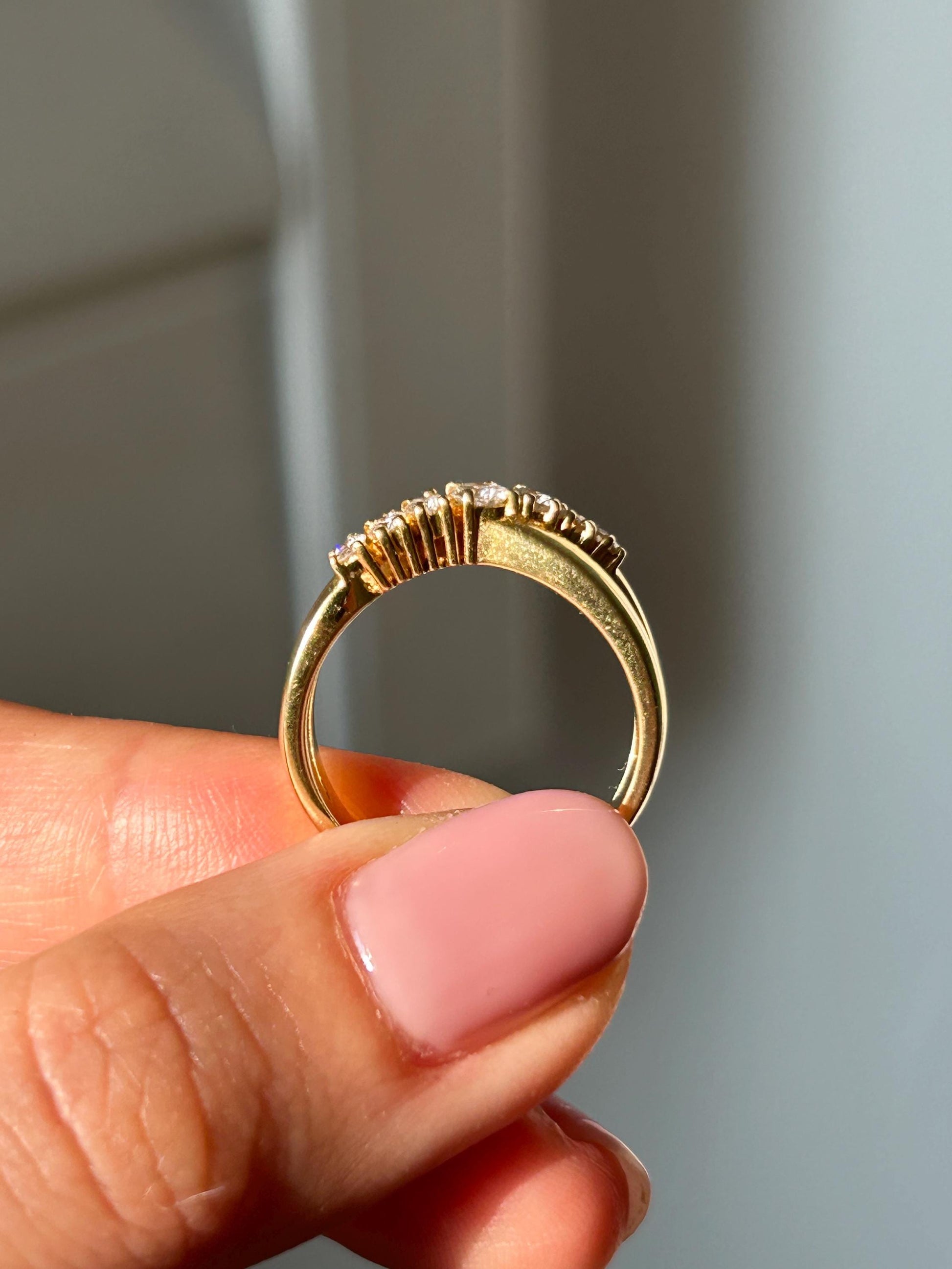 Vintage 18k Yellow Gold Criss Cross Diamond Ring: By Japanese designer Mikimoto, Size 5.75