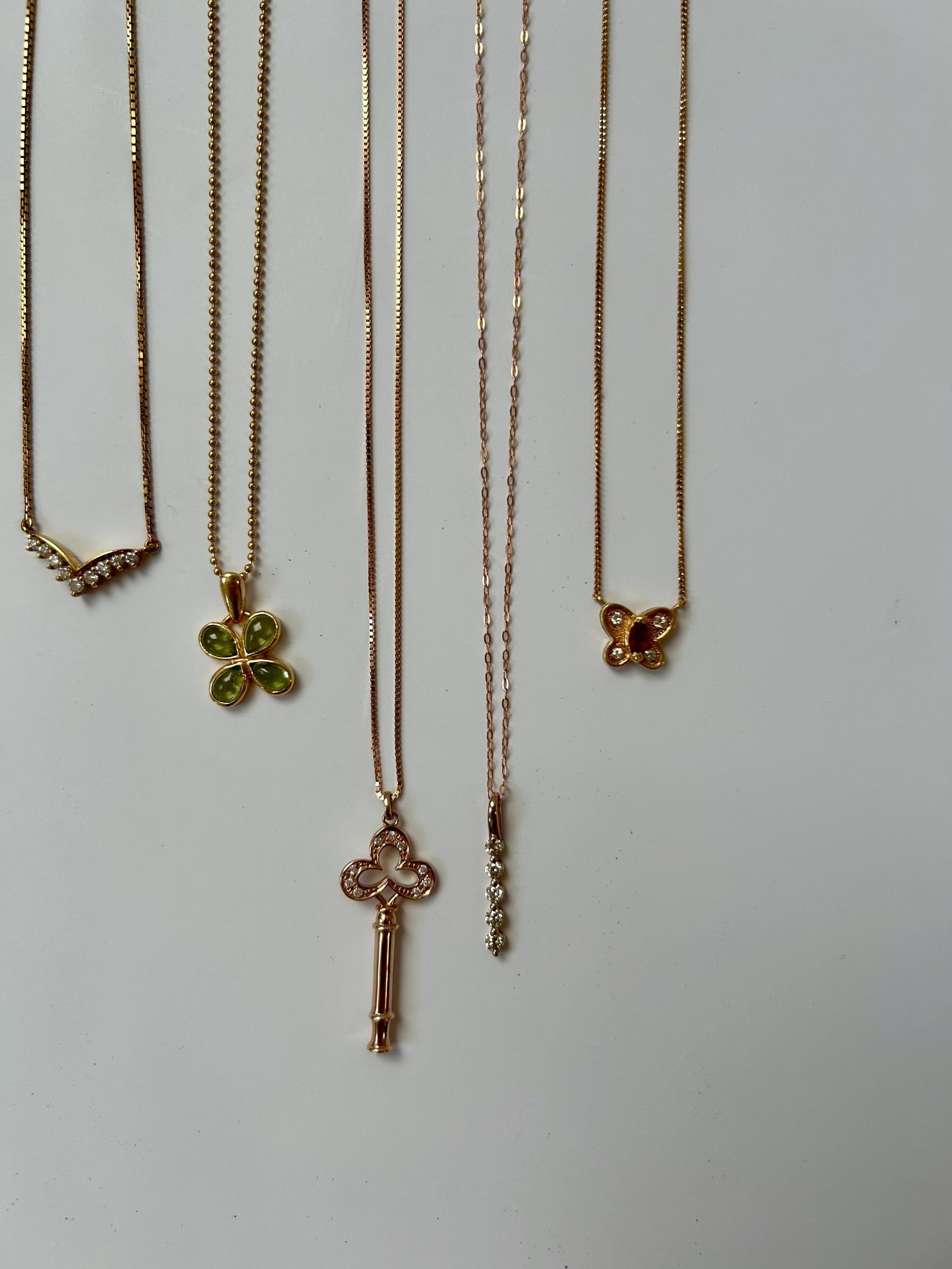 Vintage 18k Rose Gold Diamond Key Pendant Necklace - Adjustable Box Chain