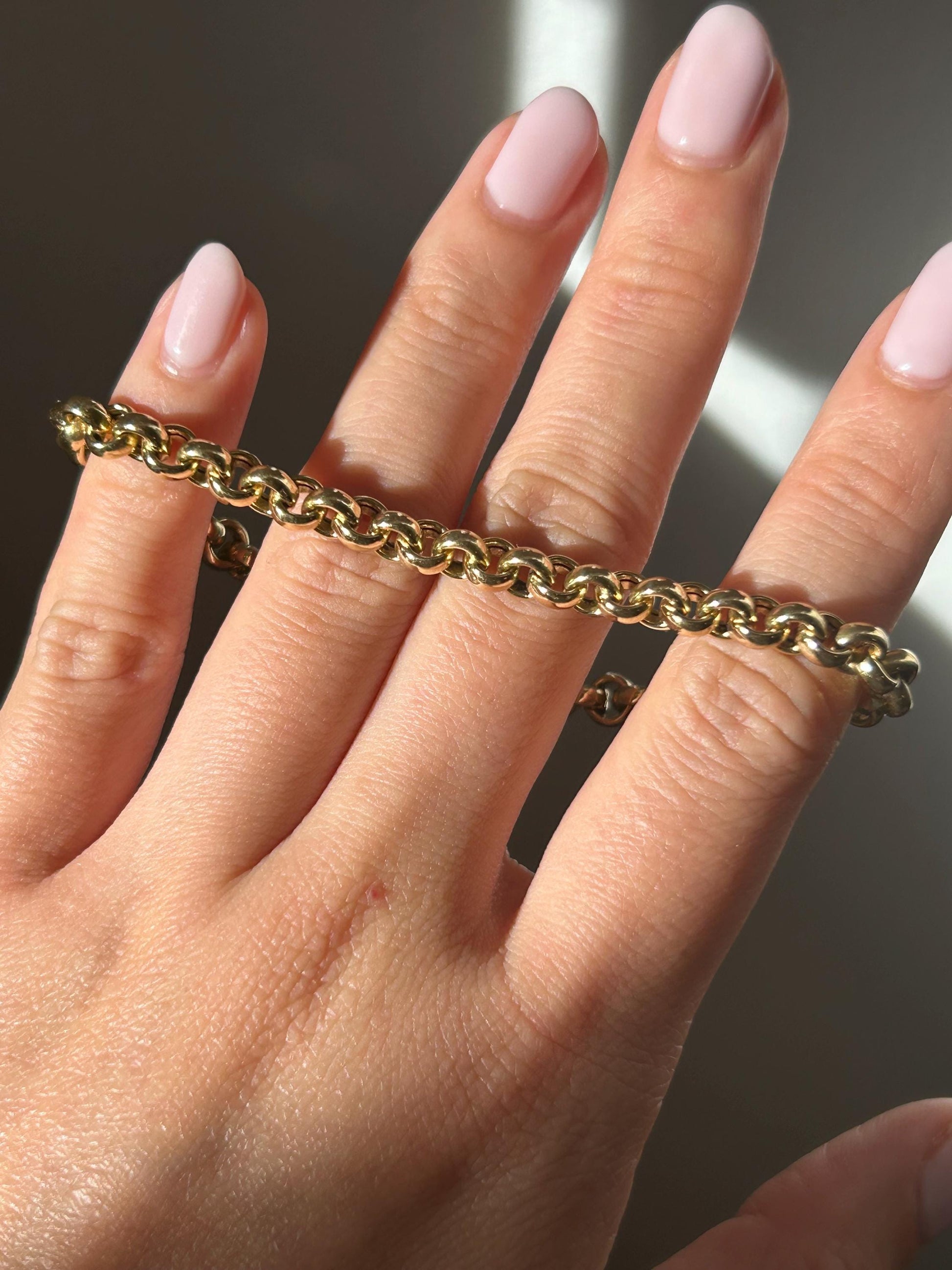 French Vintage 18k Yellow Gold Rolo Bracelet: Size 7”, 9.3g