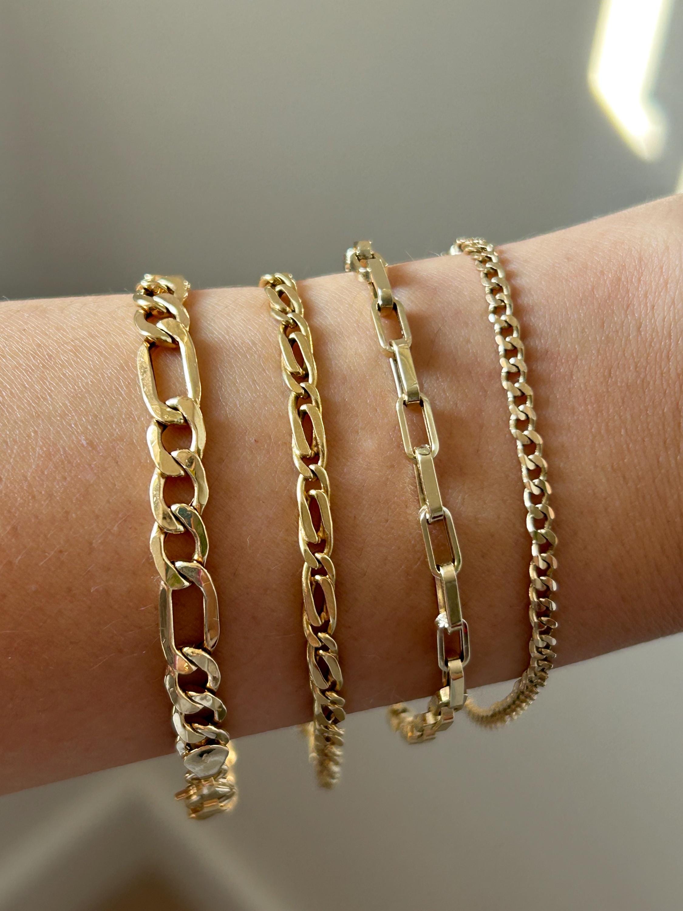 Vintage Italian 18k Yellow Gold Figaro Bracelet: Size 8