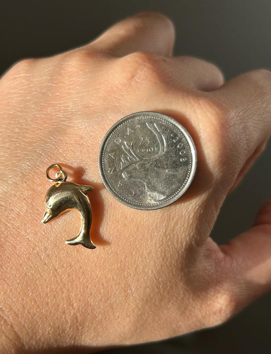 Vintage 18k Yellow Gold Dolphin Charm - French Hallmarks