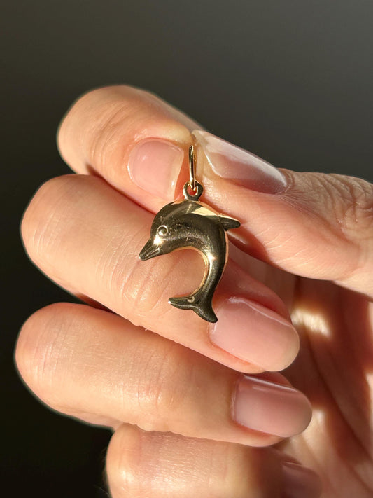 Vintage 18k Yellow Gold Dolphin Charm - French Hallmarks