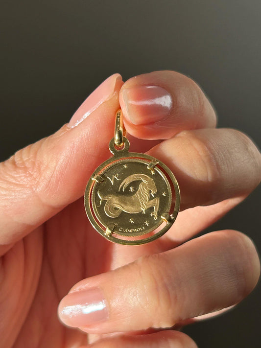 Vintage 10k Yellow Gold Capricorn Double Sided Pendant - Italian Hallmarks