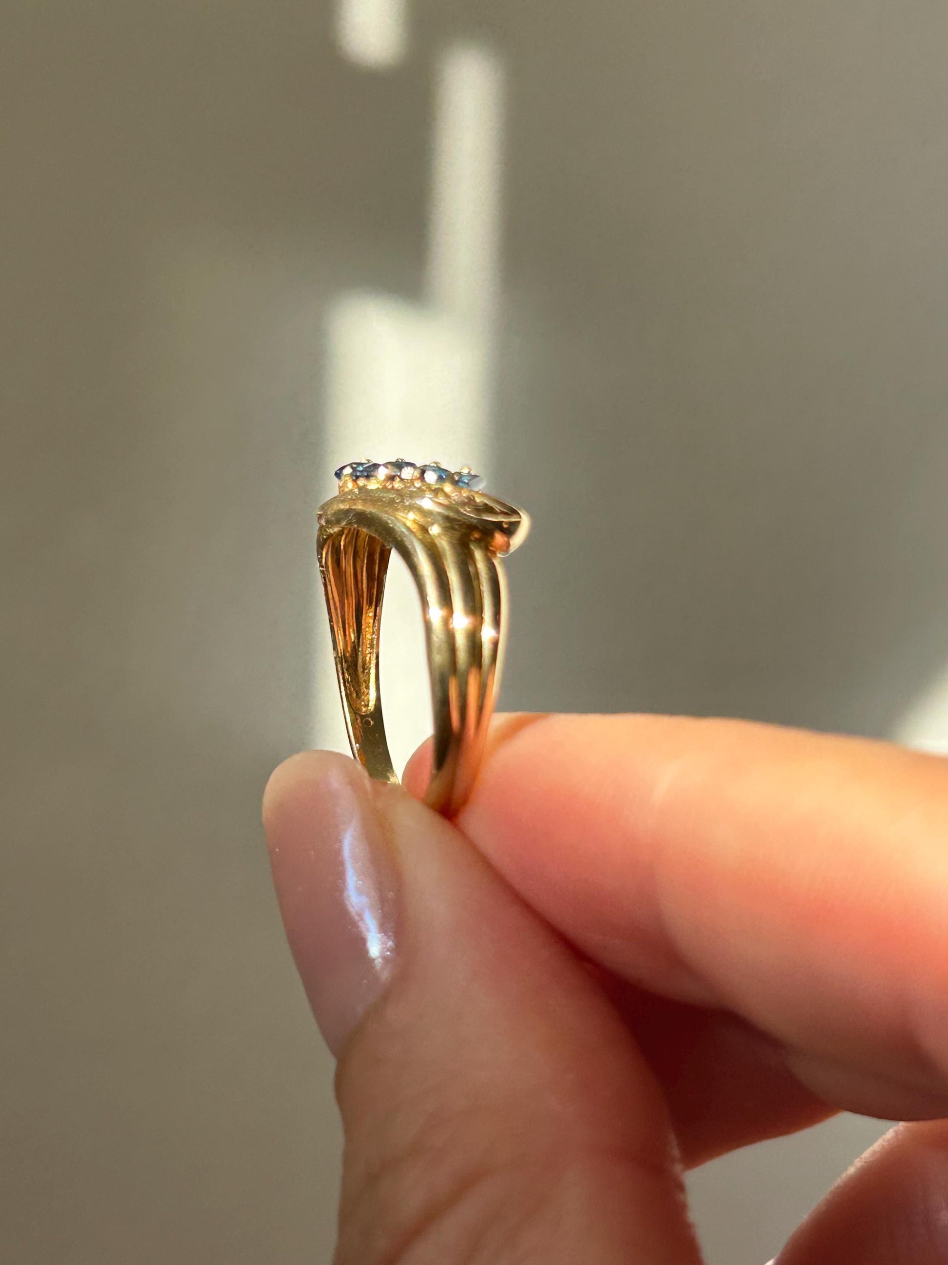 Vintage 18k Gold Sapphire and Diamond Diagonal Ring: Stacking Ring, September Birthstone, US Size 4.75