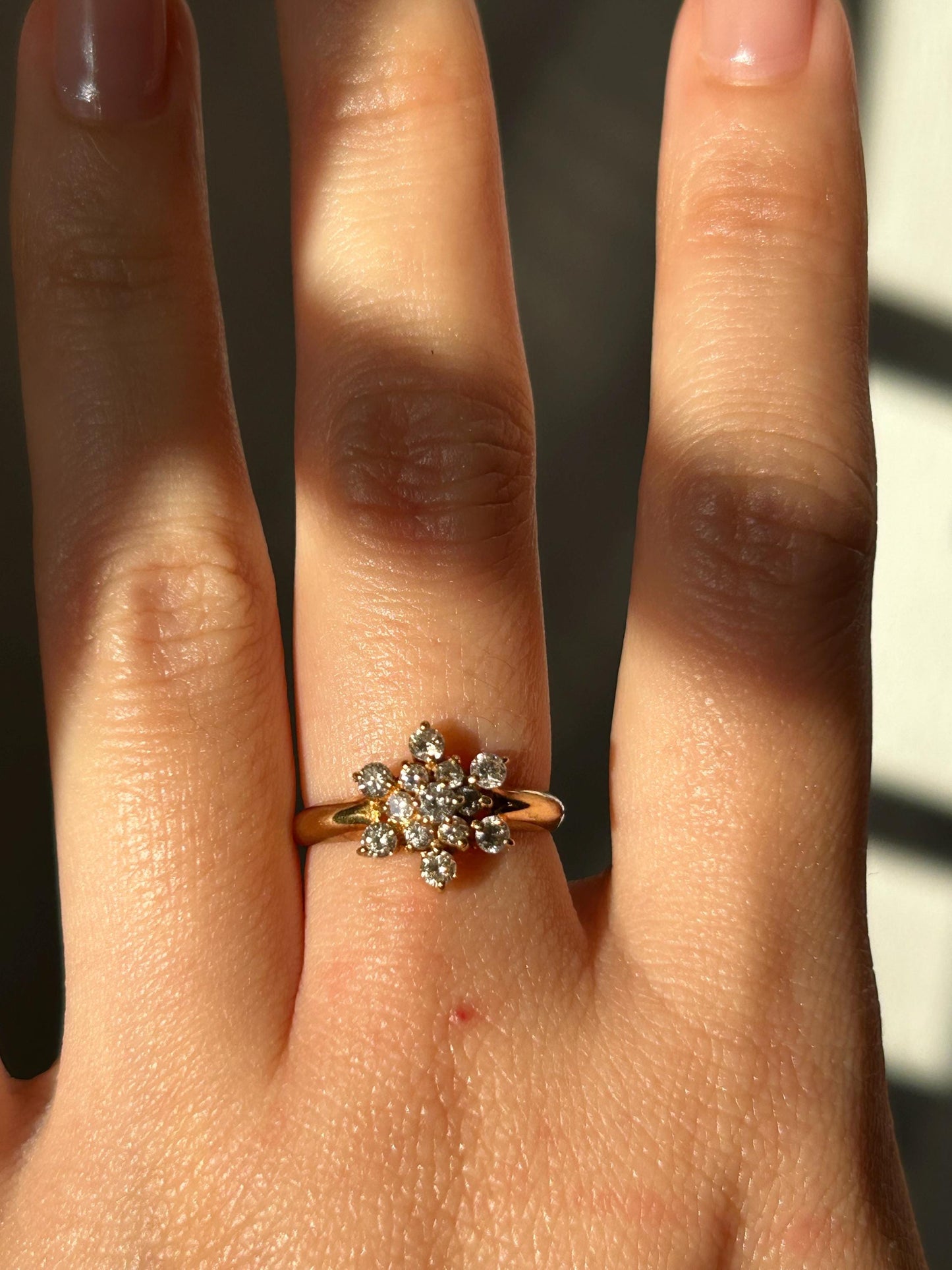 Vintage 18k Yellow Gold Diamond Snowflake Ring: US Size 5, 0.5 ct Diamonds