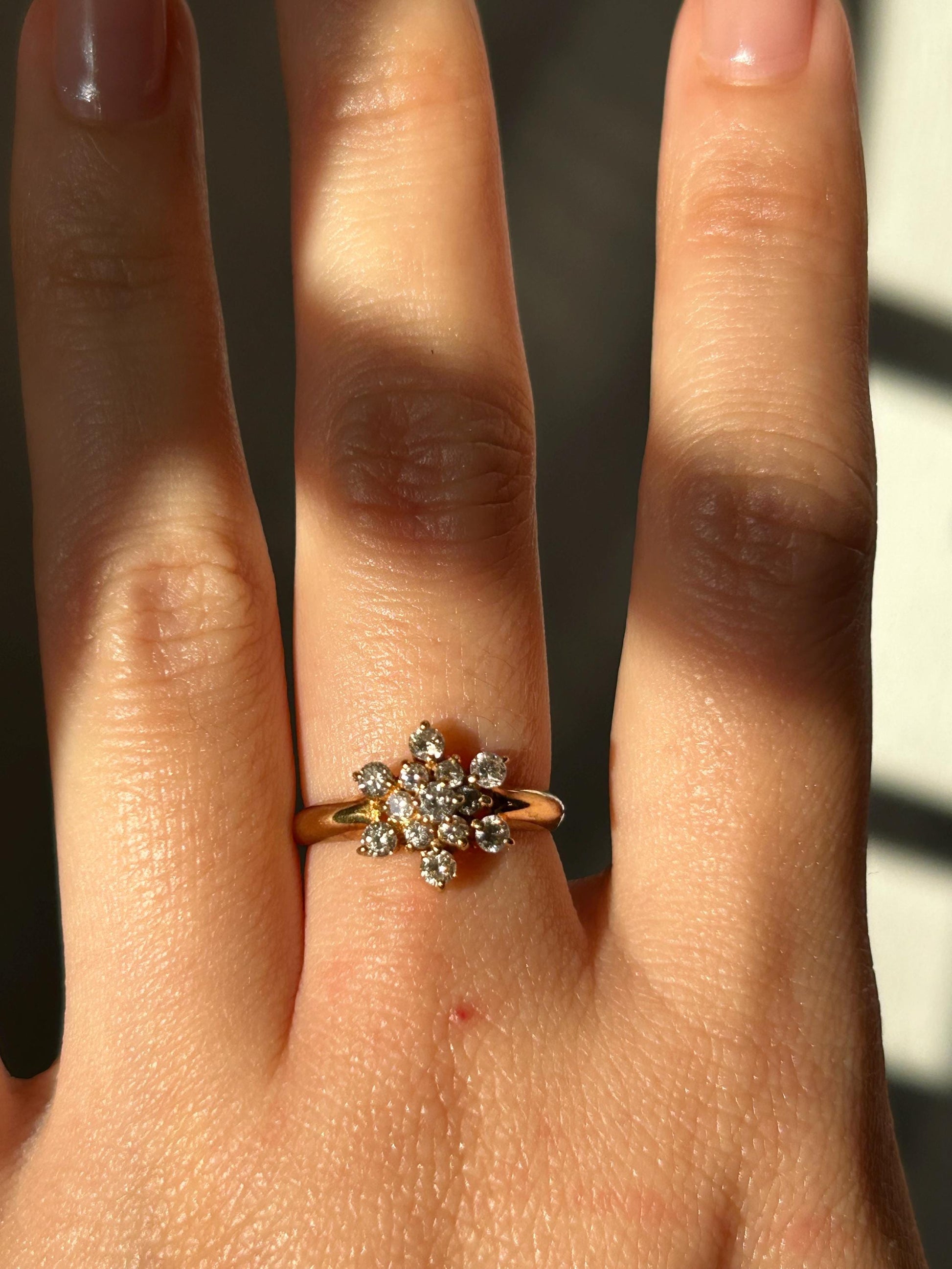 Vintage 18k Yellow Gold Diamond Snowflake Ring: US Size 5, 0.5 ct Diamonds