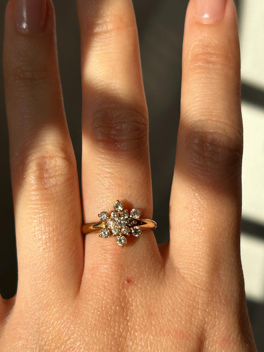 Vintage 18k Yellow Gold Diamond Snowflake Ring: US Size 5, 0.5 ct Diamonds