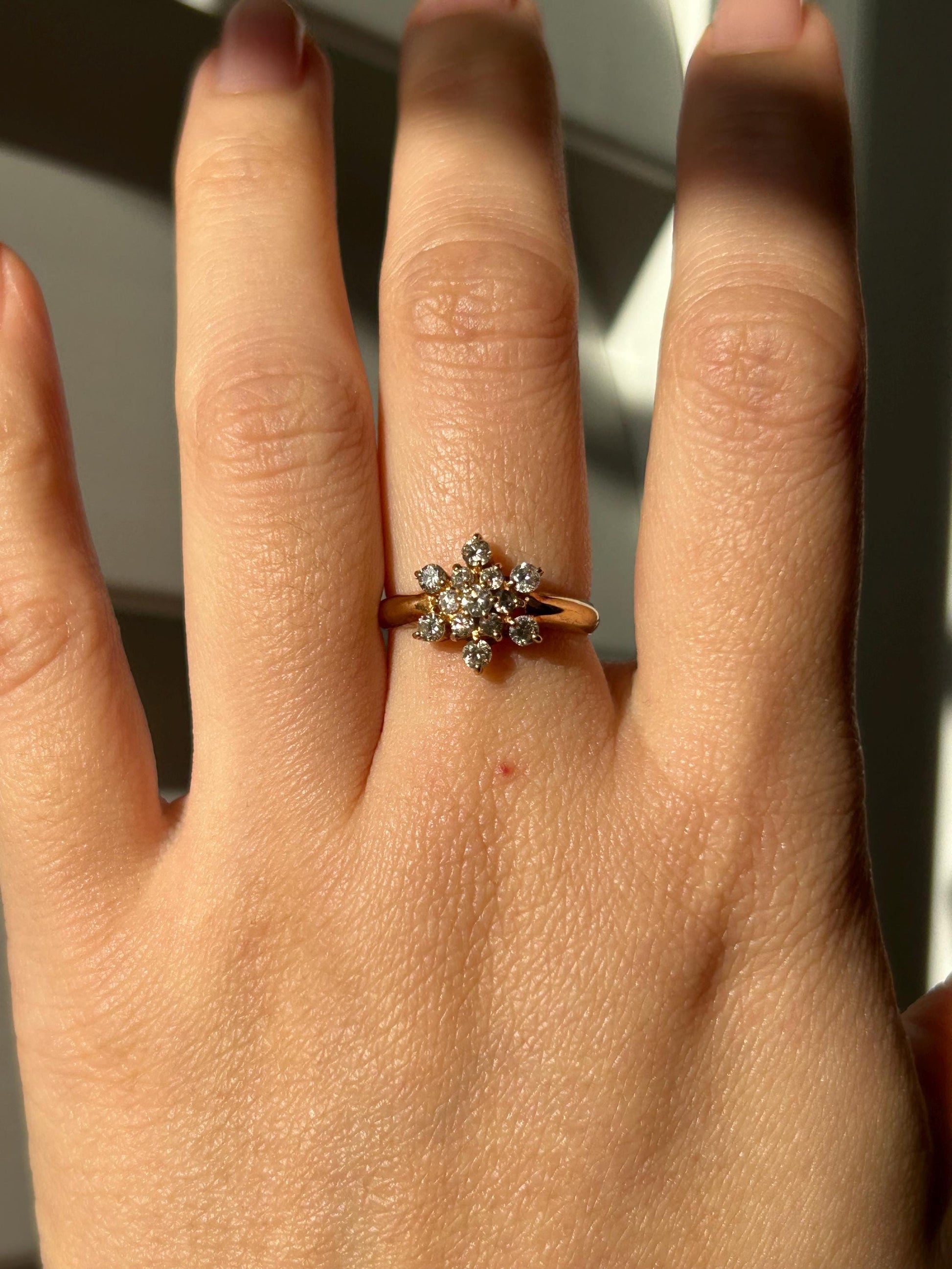 Vintage 18k Yellow Gold Diamond Snowflake Ring: US Size 5, 0.5 ct Diamonds