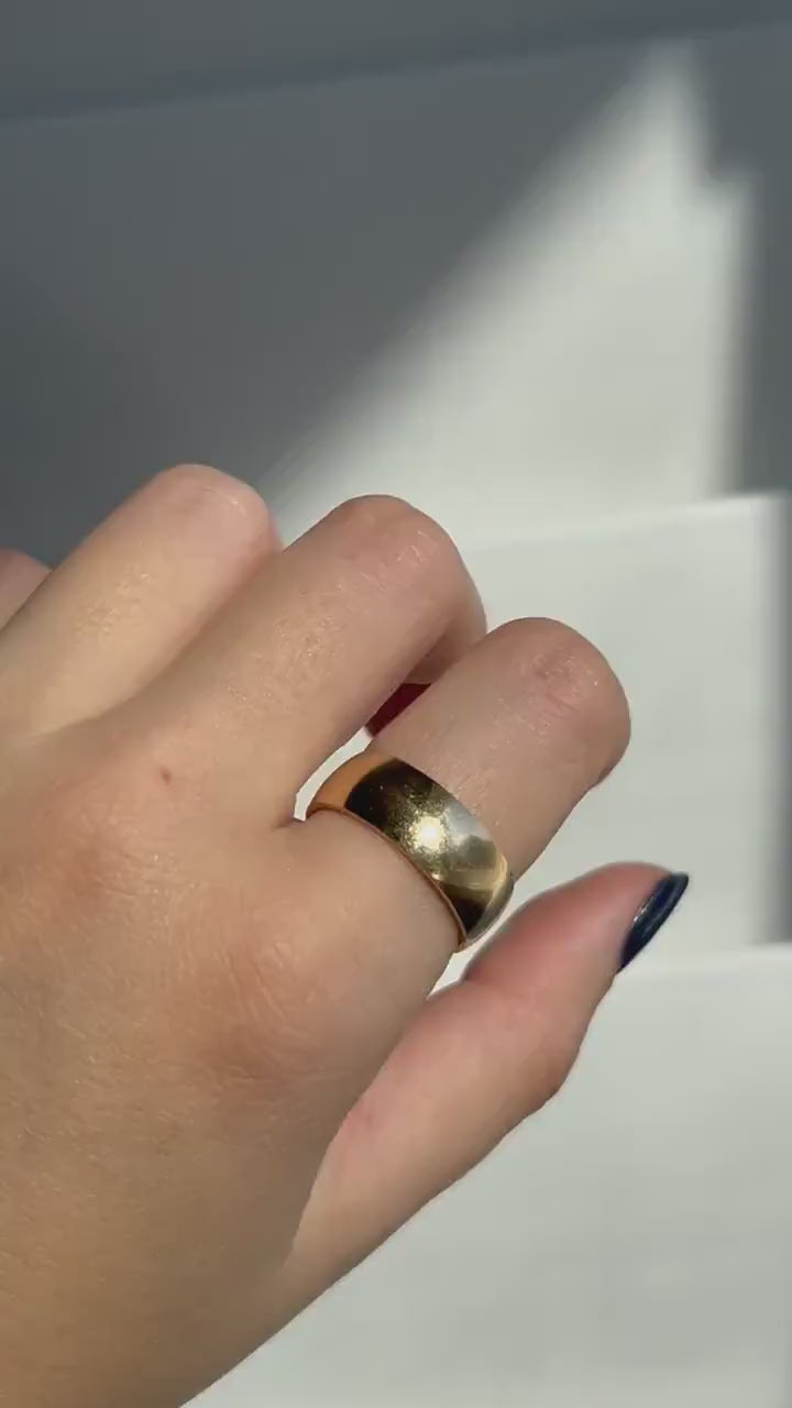 Stackable Classic 10k Solid Yellow Gold Cigar Band Ring, Stackable Gold Band, Plain Gold Ring, Wide Gold Ring, Thick Wedding Ring, Wide Band