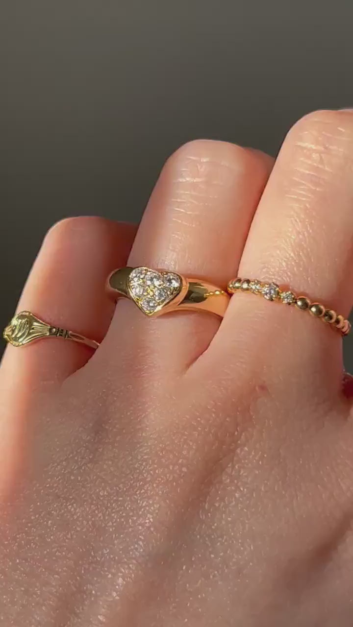Vintage Tiffany & Co 18k Solid Yellow Gold Diamond Ring, Tiffany Friendship Ring, Diamond Heart Ring, Size 4.5-4.75