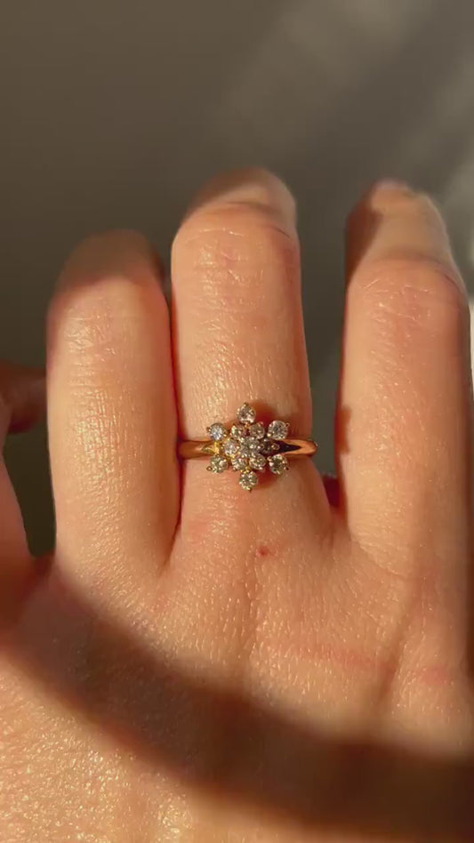 Vintage 18k Yellow Gold Diamond Snowflake Ring: US Size 5, 0.5 ct Diamonds
