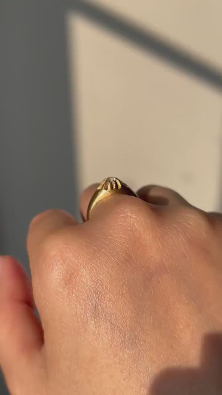 Vintage 18k Yellow Gold Diamond Solitaire Buttercup Ring: Belcher Setting, Size 6.25