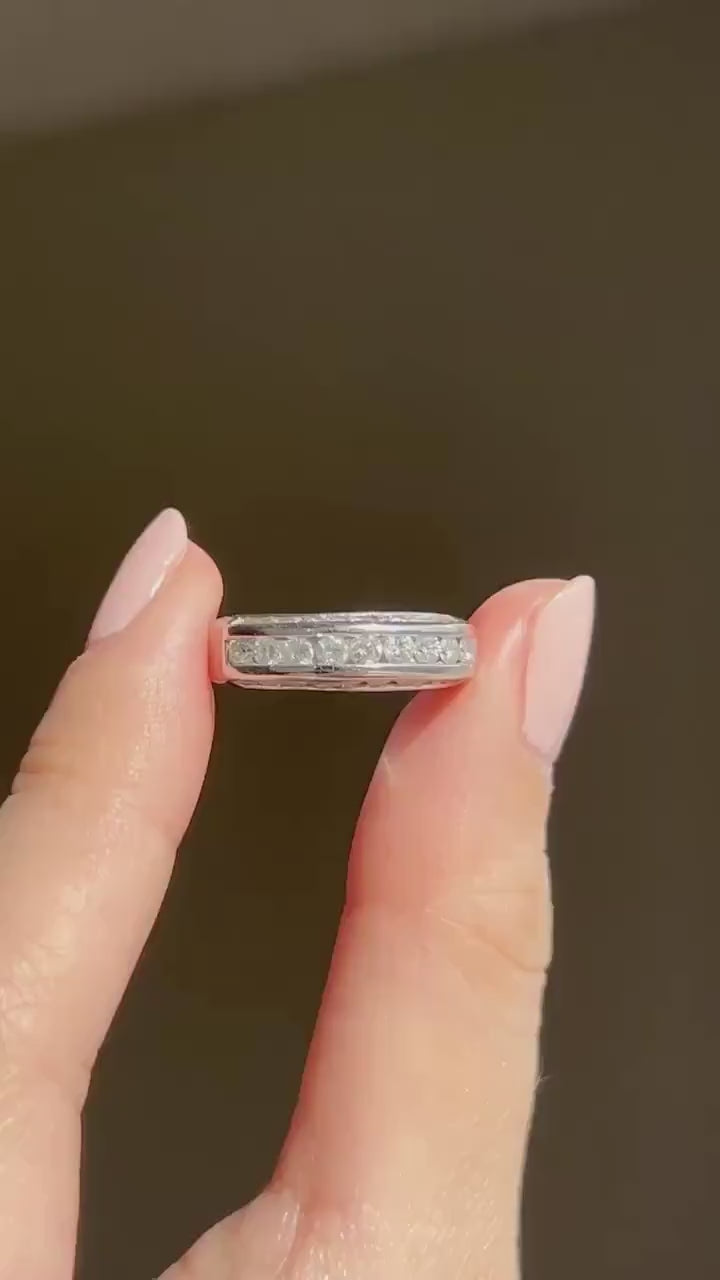 Vintage 14k White Gold Diamond Wedding Band Ring - 0.6 ct, Size 6.25