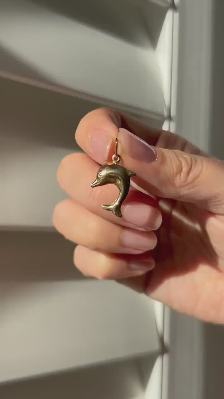 Vintage 18k Yellow Gold Dolphin Charm - French Hallmarks