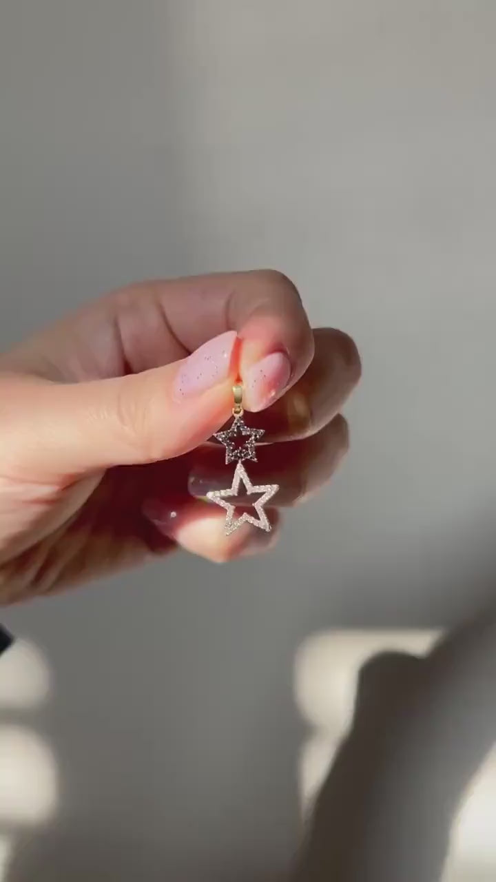 14k Yellow Gold Diamond Star Charm Pendant: Celestial Jewelry