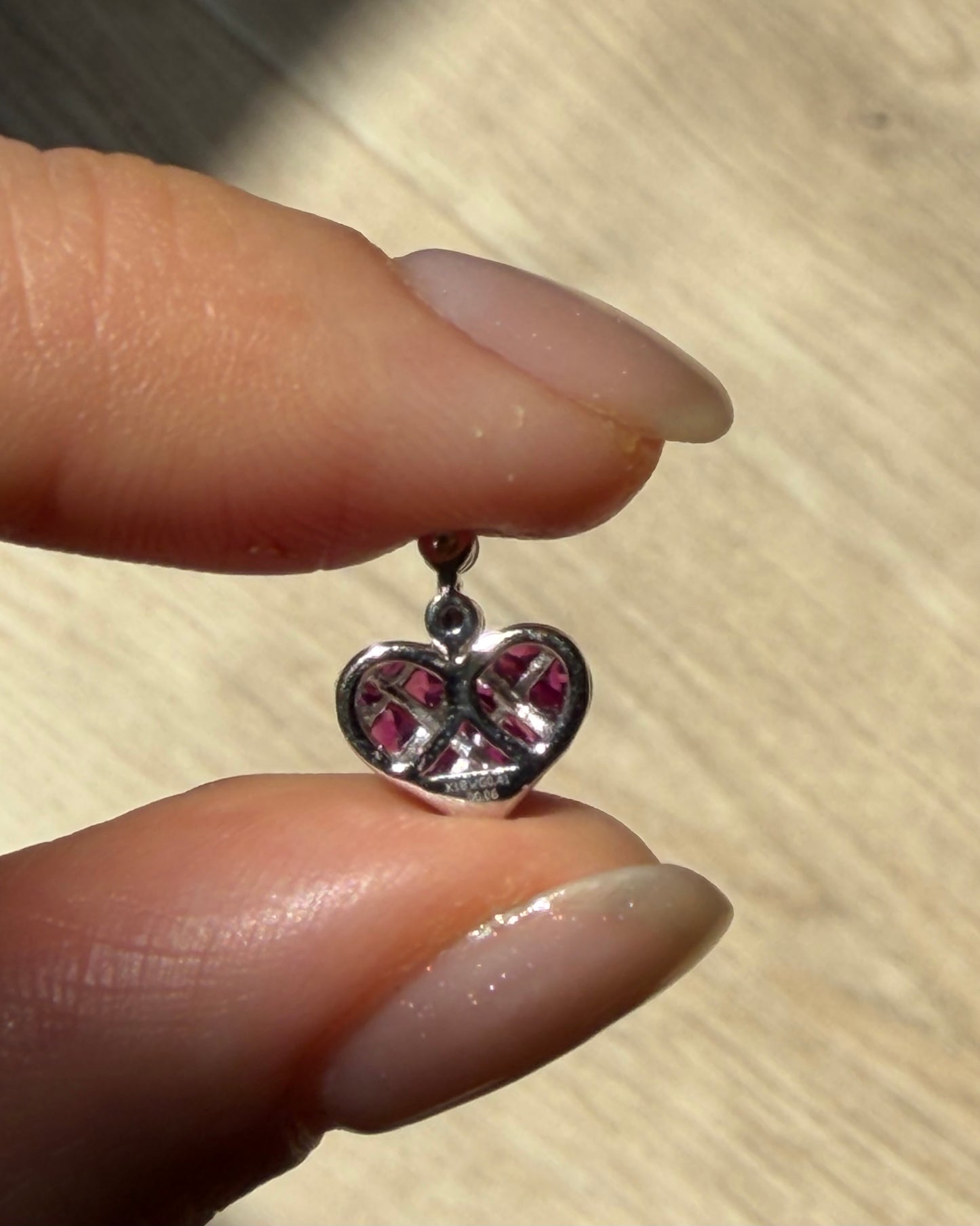 Vintage 18k White Gold Invisible Set Ruby and Diamond Charm Pendant