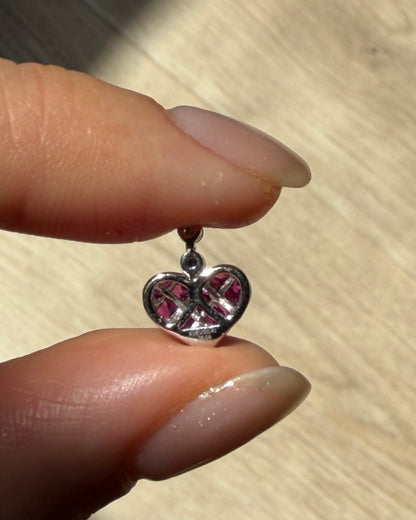 Vintage 18k White Gold Invisible Set Ruby and Diamond Charm Pendant