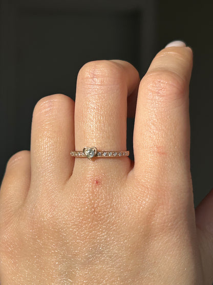 Vintage 18k Pink Gold Diamond Heart Dainty Stacking Band