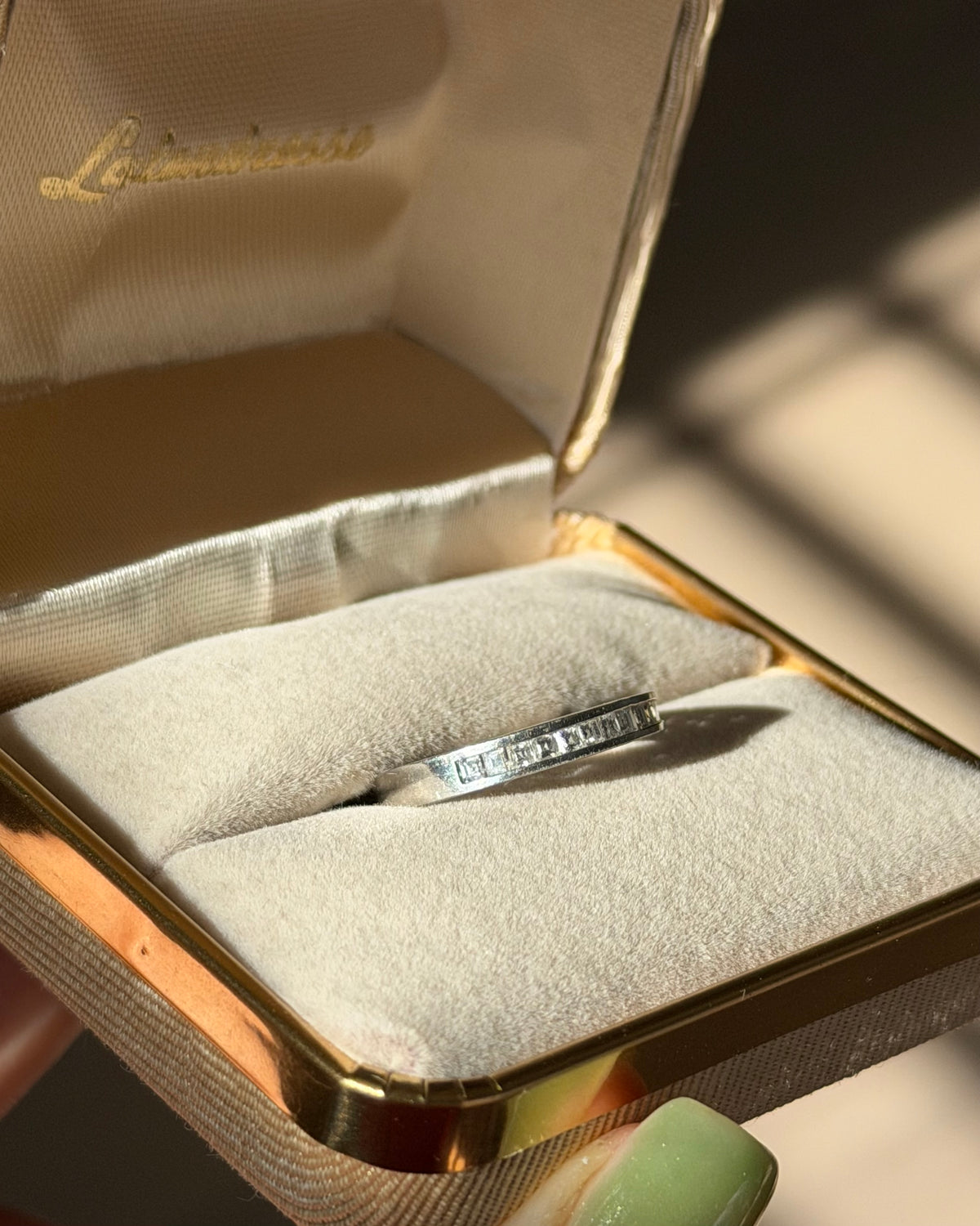 Vintage Platinum Channel Set Carre Cut Diamond Half Eternity Ring