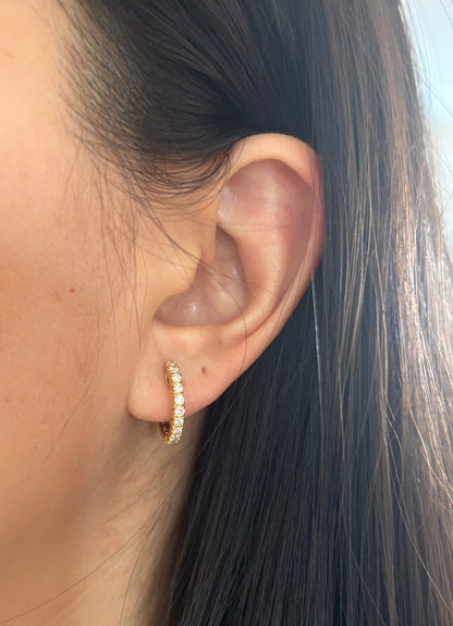 Vintage 18k Gold Small Diamond Hoop Earrings