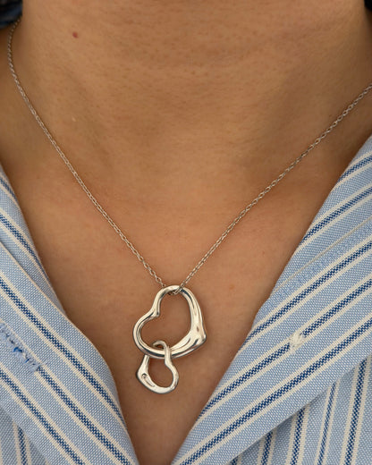 Vintage Silver Tiffany & Co Elsa Peretti Double Open Heart Necklace