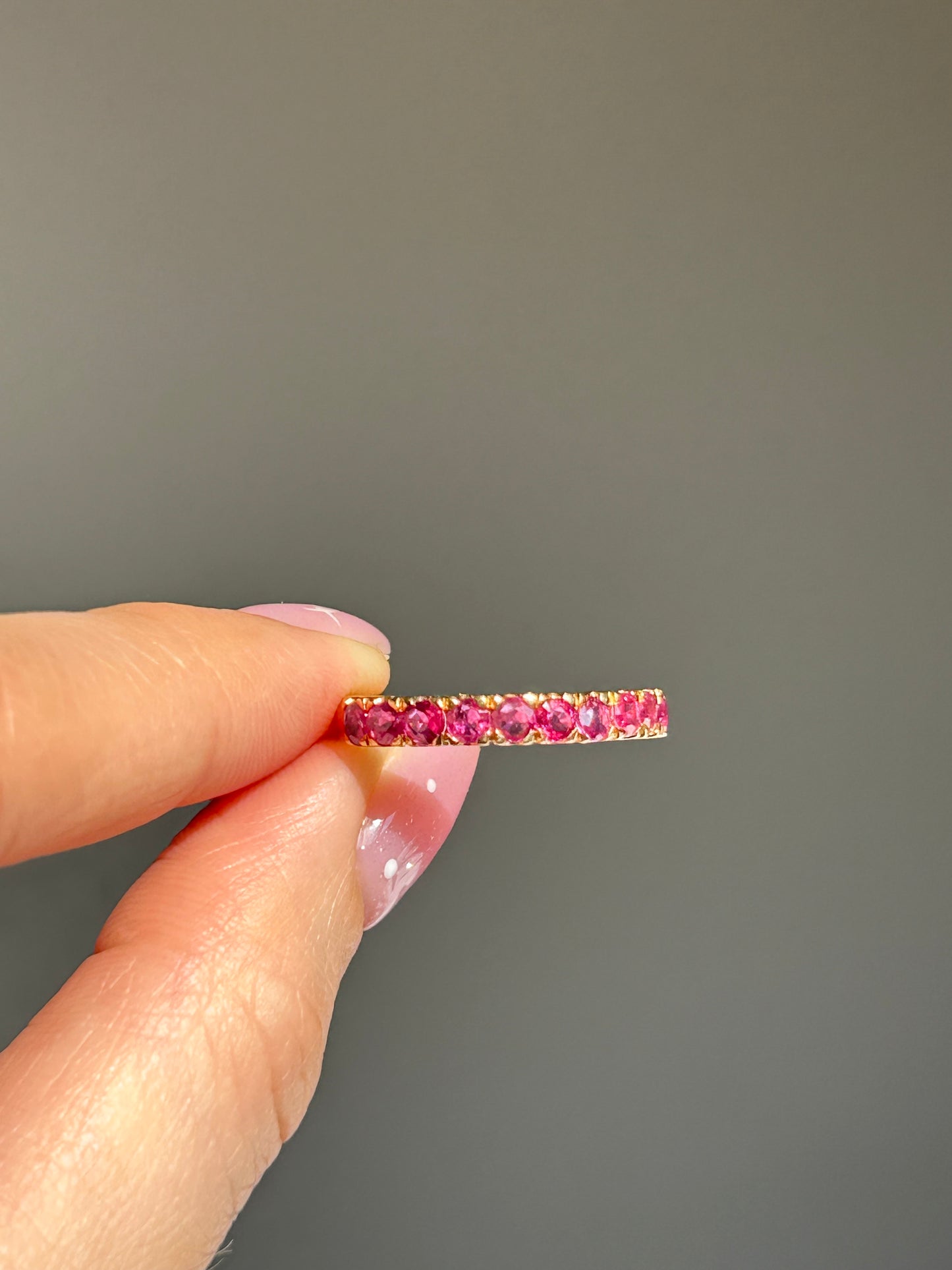 Vintage 18k Gold Ruby 3/4 Eternity Stacking Band
