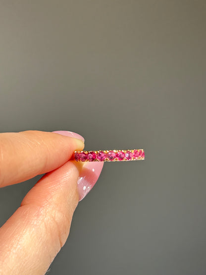 Vintage 18k Gold Ruby 3/4 Eternity Stacking Band