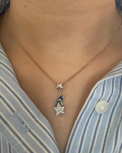 Vintage 18k White Gold Celestial Motif Star Drop Diamond Pave Pendant