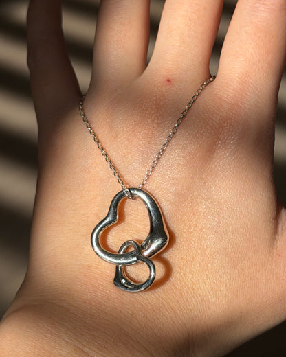 Vintage Silver Tiffany & Co Elsa Peretti Double Open Heart Necklace